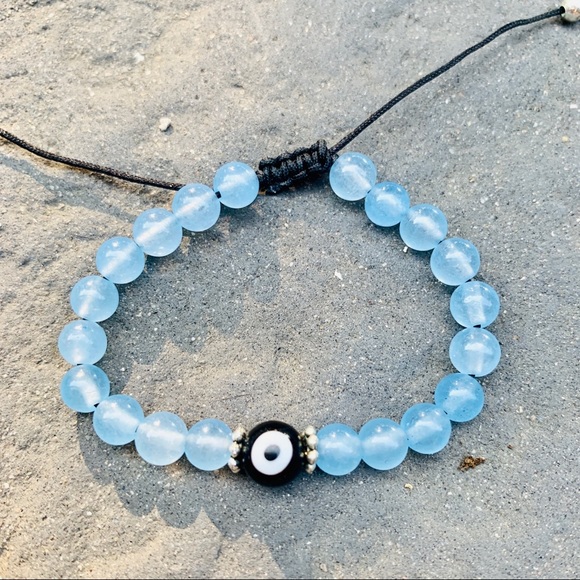 Aquamarine Evil Eye Gemstone Bracelet Vintage - Picture 2 of 2